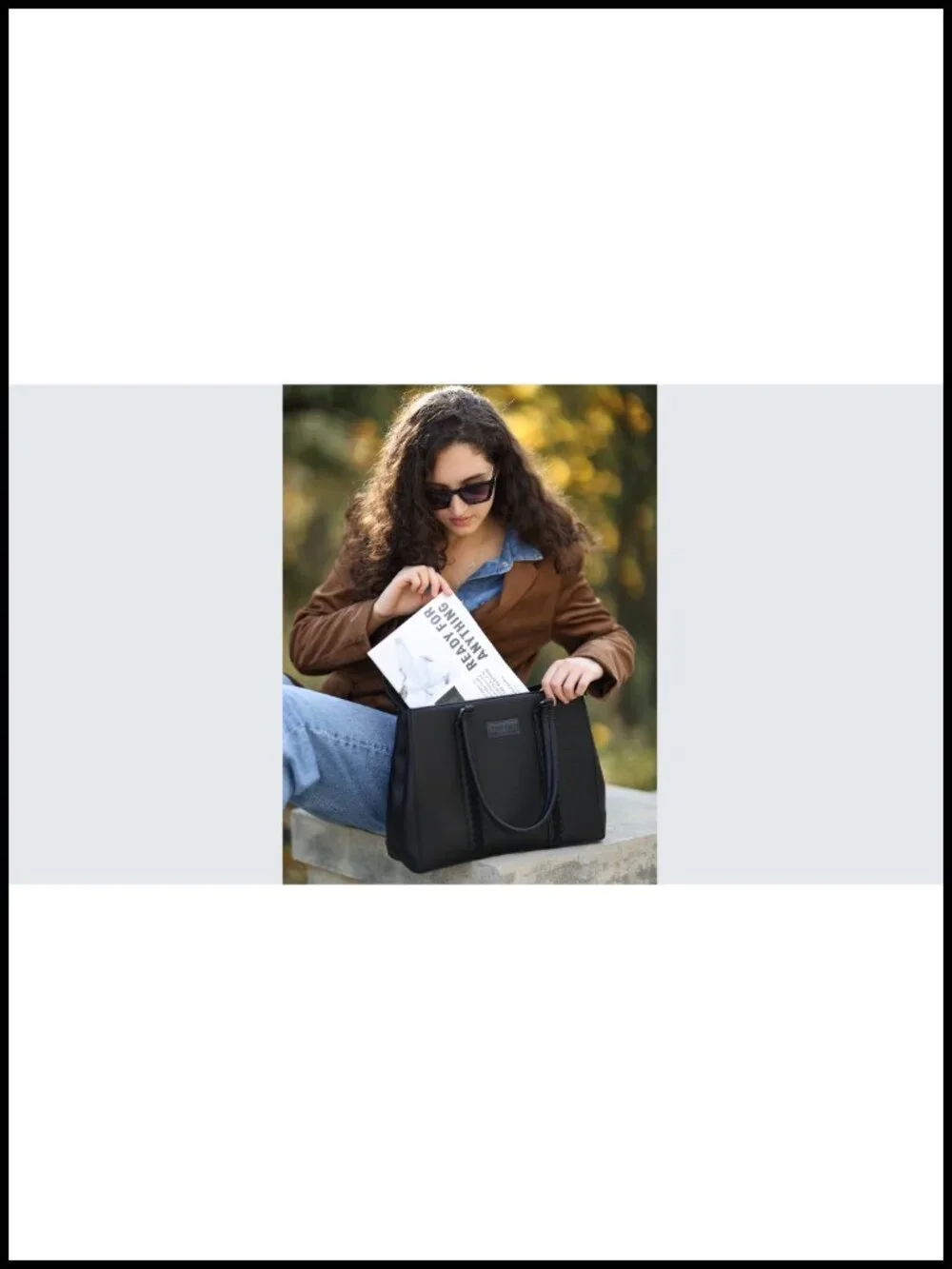 Faux Leather Whipstitch Tote Bag Double Compartment Laptop Purse Women